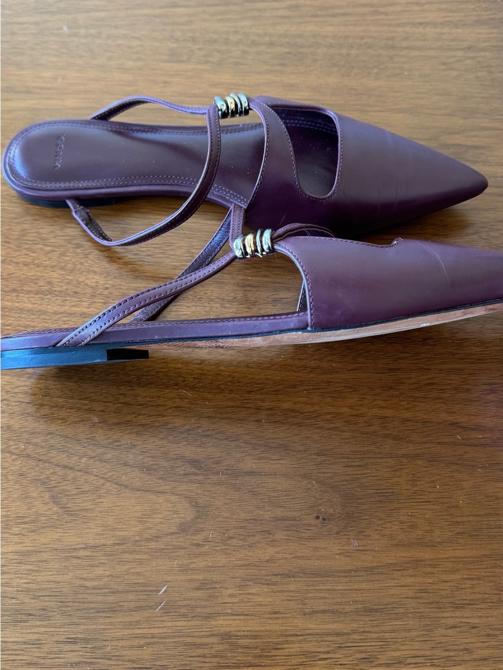 Vince Gilia Deep Cherry Burgundy Leather Strappy Pointed Toe Flat Mules size 7.5 - Picture 7 of 10